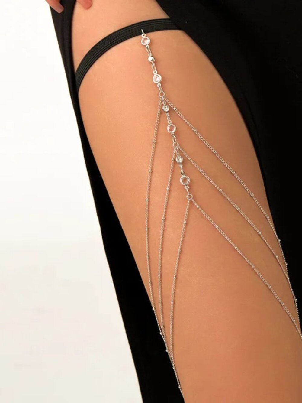 3/$35 New Silver Plated Rhinestone Multi Layer Thigh Chain Elastic Leg Body